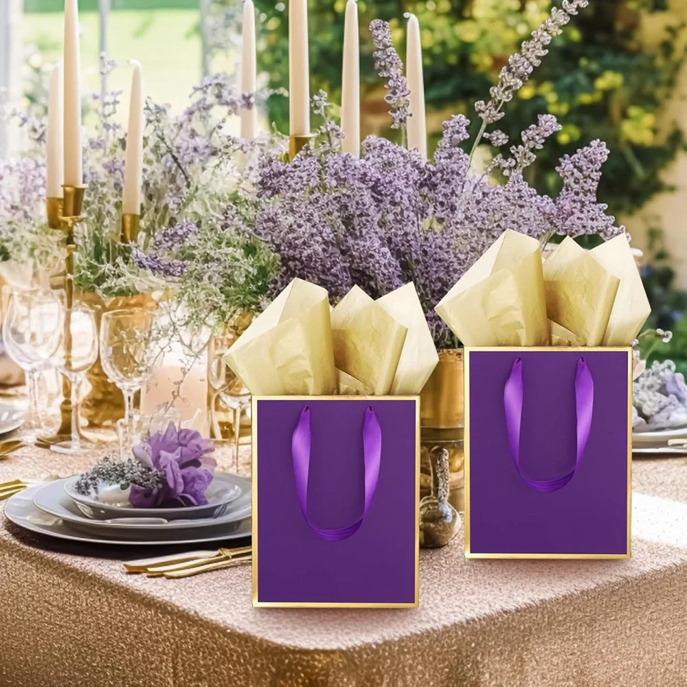 5 Pack Metallic Paper Gift Bags with Handle and Tissue 9 x 7 x 3.1